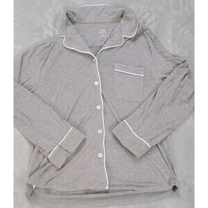 Cozy Earth Womens Gray Pajama Top XS Bamboo Lounge Long Sleeve Shirt Button SOFT